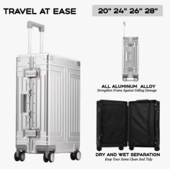 L684 2024 Capacity Durable Luggage Sets 100% Aluminum Suitcase Wheels Women Girl Men Cabin Carry-On Boarding Travel 20/24/26/28