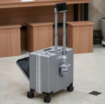 P1680 Luggage with USB Front Opening Suitcase PC Aluminum Frame Password Trolley Case 18 Inch Suitcase Trip Cabin Suitcases on Wheels