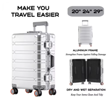 TH190 New Suitcase Wide Handle Travel Suitcases Women Men 20 24 26 inches Carry-On Luggage Women PC Aluminum Frame Trolley Case