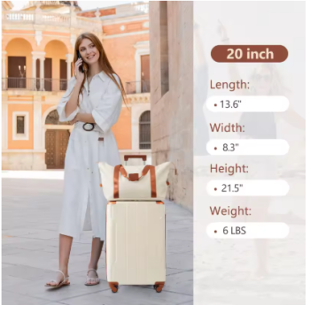 P1646 Hard Shell Lage Sets 3 Piece Carry-on Suitcases With Wheels TSA Lock For Men Women White Brown Humanized Anti-pinch Design