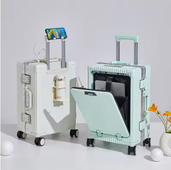 TH079 Aluminum frame, luggage compartment with USB port swivel wheels luggage compartment cup holder phone holder 20 24 inches