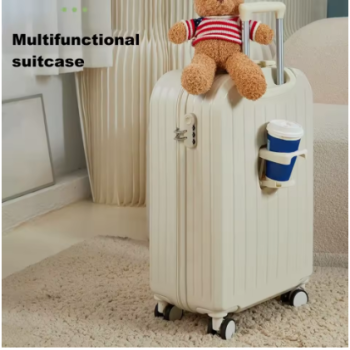 L659 20" Suitcase Hard Shell Scratch-resistant with USB Interface Cup Holder Hook & Code Lock Silent Spinner Wheel Luggage Suitcase