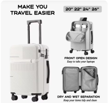 P1645 2024 New Durable Large Capacity Luggage Sets Suitcase Front Open USB Charging Men Carry-On Travel 20/22/24/26
