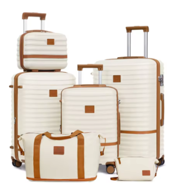 L694 Joyway Luggage Set 6 Piece Suitcase Sets with Spinner Wheel,Hardside Expandable Travel Laggage with TSA Lock (18/20/24/28 White