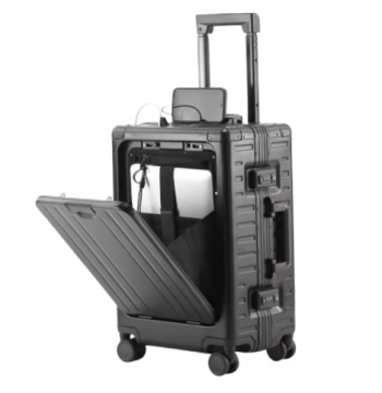 TH093 New All Aluminum-magnesium Suitcase Front Opening Rolling Luggage with USB Charging Plug TSA Lock Travel Trolley Case with Wheel