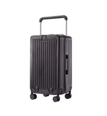 P1523 Front Opening Suitcase Aluminum Alloy Widen Trolley Rolling Luggage High-capacity Travel Case with Wheel and USB Charging Plug