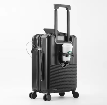 Pi1400 Front Opening Pocket Suitcase Travel Rolling Luggage Aluminum Alloy Trolley ABS+PC Case Bag with Spinner Wheel USB Charging Port