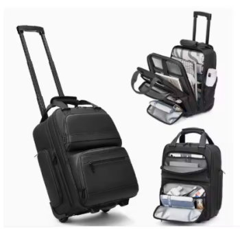 P1641 Men 18 Inch Black Under seat Carry On Luggage Suitcase Soft Side Cabin Men Suitcase Men Hand Luggage Bag Front Full Open Design
