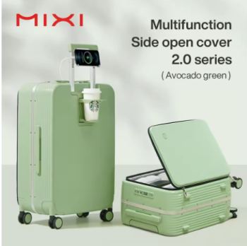 TH151 Mixi New Aluminum Frame Suitcase Carry On Rolling Luggage with USB Port Boarding Cabin Cup and Phone Holder 20 24 Inch