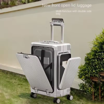 P1487 New Triple Opening Aluminium Frame Trolley Case Front Opening Lid Luggage 20/24 inch PC Double Side Pockets Travel Suitcase