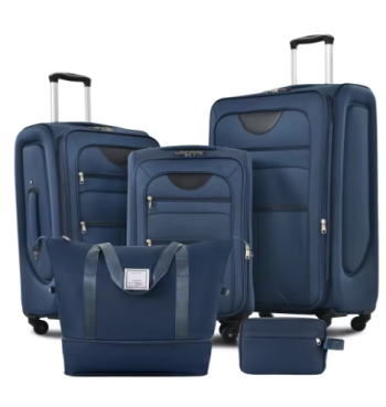 P1528 Softside Luggage Expandable 5 Piece Set Suitcase with Duffel Bag Upright Spinner Softshell Lightweight Luggage Travel Set