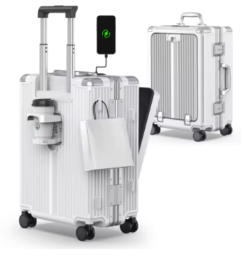 Pi1404 Airline Approved 22 inch Carry On Luggage,Aluminum Framed Carry On Suitcase with Front Open Laptop Compartment/Pocket
