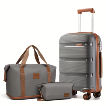 TH105 Kono 3-Piece Lightweight Hard Shell Suitcase Set with Travel & Toiletry Bags, Cabin Carry-On Trolley Luggage