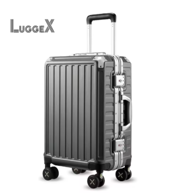 L576 LUGGEX Luggage with Spinner Wheels - Polycarbonate Aluminum Hard Shell Suitcase Zipperless Carry-On 20-Inch, Black