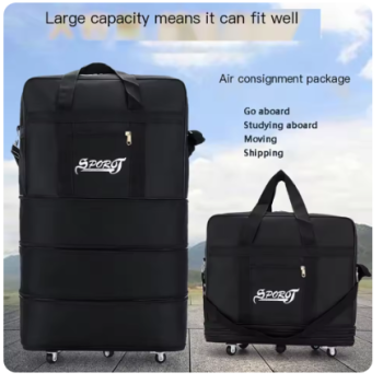 P1599 Travelling Pack Wheels For Women Men Expandable Foldable Trolley Luggage Versatile Black Suitcase For Weekend Trip overnight bag