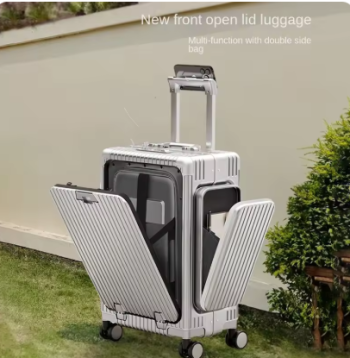 P1631 New Triple Opening Aluminium Frame Trolley Case Front Opening Lid Luggage 20/24 inch PC Double Side Pockets Travel Suitcase