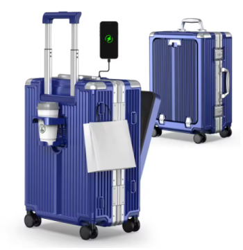 Pi1429 Airline Approved 22 inch Carry On Luggage,Aluminum Framed Carry On Suitcase with Front Open Laptop Compartment/Pocket