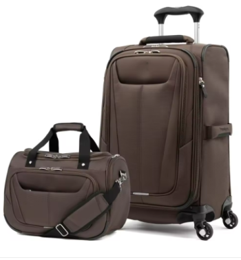 L594 Softside 2pc Set Expandable Carry On Luggage with 4 Spinner Wheels/Soft Underseat Tote, Lightweight Suitcase, Mocha