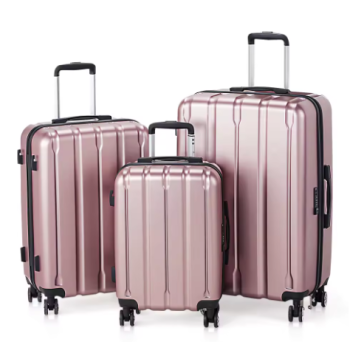 TH123 -in-1 Suitcase Vertical Stripes Trolley Case, Rolling Luggage 20in 24in 28in ABS PC, Fashion Color -rose Gold