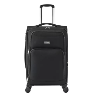 TH124 Inch Expandable Softside Spinner Luggage Checked Suitcase Travel Bag Black Color