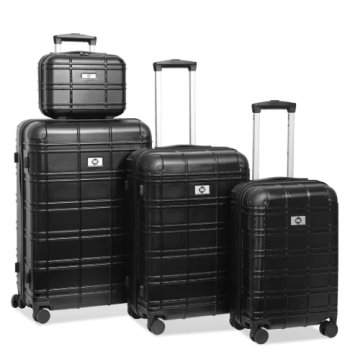 TH128 4-Piece Hardshell Luggage Set - Lightweight ABS+PC Suitcases with TSA Lock & Spinner Wheels (12/20/24/28) - Black
