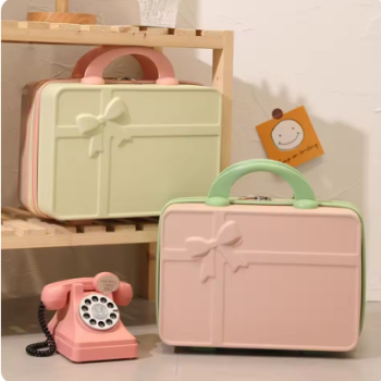 Pi1538 Durable 14 inch Mini Travel Suitcase ABS Large Capacity Cosmetic Box Bow Zipper Boarding Case