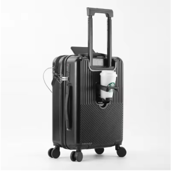 L633 Front Opening Pocket Suitcase Travel Rolling Luggage Aluminum Alloy Trolley ABS+PC Case Bag with Spinner Wheel USB Charging Port