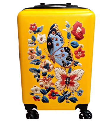 P1634 20-inch Butterfly Floral Rolling Suitcase, ABS Durable Luggage with Spinner Wheels, Lightweight Trolley Travel Case for Women