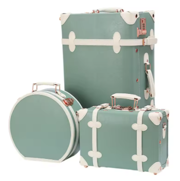 TH251 Retro PU Leather Cabin Bag Set - Women's TSA Lock Suitcase + Cosmetic Organizer, 4 Silent Wheels Spinner Luggage for Europe Trav