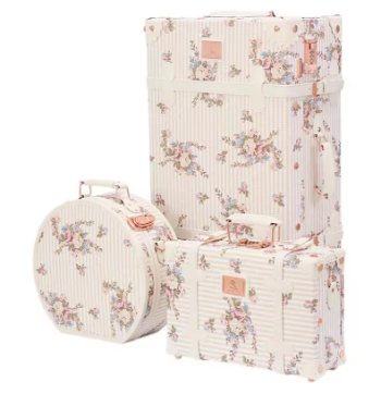TH252 Designer Floral Print Cabin Suitcase - PU Leather Spinner Luggage with Cosmetic Case, Retro Trolley Case for Women Travel
