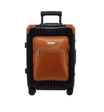 L768 20 Inch All-Aluminum Luggage Case with Front Leather Compartment - Business Multifunctional Reinforced Travel Carry-On Suitcase