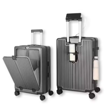 TH163 20/22/24/26‘’ Front Opening Suitcase Travel Rolling Luggage Aluminum Alloy Trolley PC Case with Spinner Wheel USB charging Plug