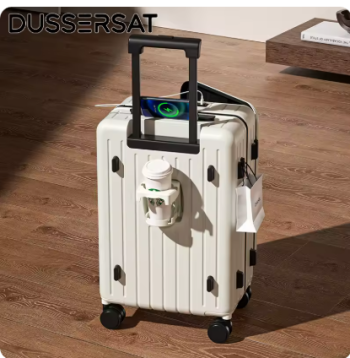 TH245 Front Open Cover Luggage Suitcase PC Material Side Opening Suitcase Cup Holder Password Trolley Case Large Capacity Travel Case