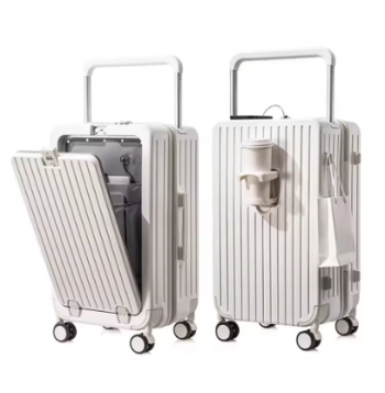 TH320 Front Opening Suitcase Aluminum Alloy Widen Trolley Rolling Luggage High-capacity Travel Case with Wheel and USB Charging Plug