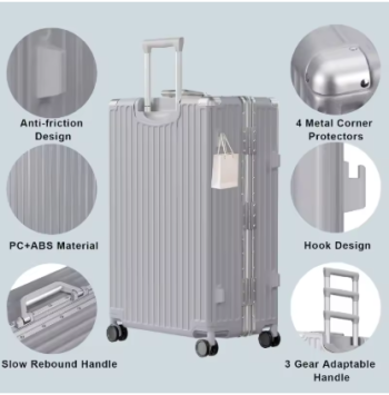Pi1472 AnyZip Luggage PC+ABS Aluminum Frame Zipperless Checked Luggage Hard Shell Suitcase with TSA Lock Double Spinner Wheels 28 Inch