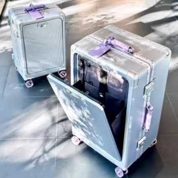 TH322 Front Opening Pocket Rolling Luggage Aluminum Frame Wide Handle Trolley Suitcase with Upgrade Silent Wheel USB Charging Plug TSA