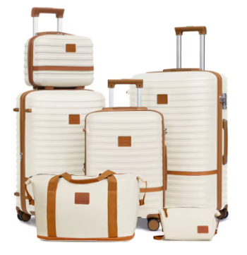 L796 Joyway Luggage Set 6 Piece Suitcase Sets with Spinner Wheel,Hardside Expandable Travel Laggage with TSA Lock (18/20/24/28 White