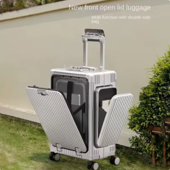 TH183 New Triple Opening Aluminium Frame Trolley Case Front Opening Lid Luggage 20/24 inch PC Double Side Pockets Travel Suitcase