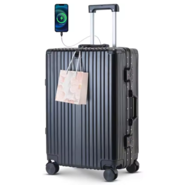 TH177 22 inch carry on luggage Durable Suitcase with Cup Phone Holder USB Port Aluminium Frame Carry on Luggage with 8 Double