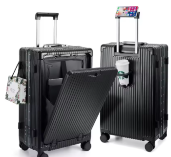 TH180 Front Pocket Carry On Luggage,PC Hardside Spinner Wheel Suitcase with TSA Lock, Cup Holder,Phone Holder&USB Charging Port,