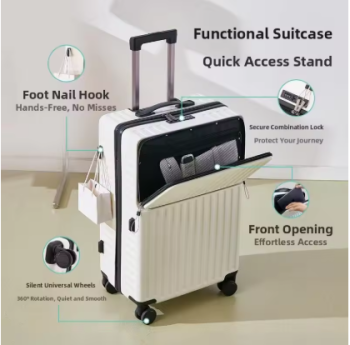 L644 Front Opening Lage Bag 2024 New Multi-Functional Student Pull Rod Travel Suitcase 24 Inch Password Leather Box for Men And...
