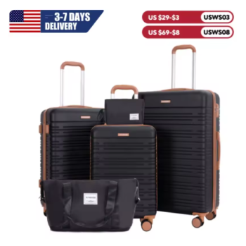 L647 Luggage sets 5 Pieces,Hardshell Suitcase set with Double Spinner Wheel,Travel Case with TSA Lock and Weekend Duffle Bag