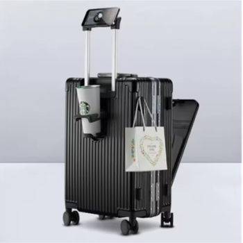 L790 Front Opening Suitcase Business Luggage with USB Cup Holder 18/20/24 Inch Suitcase Trip Cabin Aluminum Frame Trolley Case