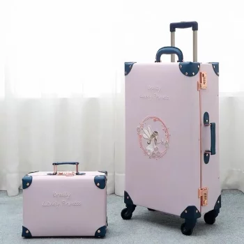 K1289 Retro Rolling Luggage Spinner Vintage Leather Trolley Suitcase on Wheel Women Trolley Travel Bag