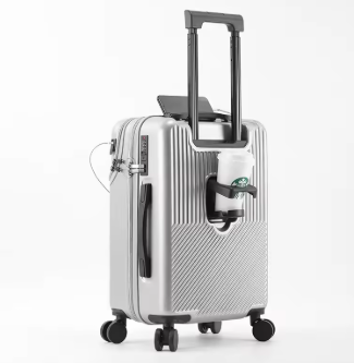 TH108 Front Opening Pocket Suitcase Travel Rolling Luggage Aluminum Alloy Trolley ABS+PC Case Bag with Spinner Wheel USB Charging Port