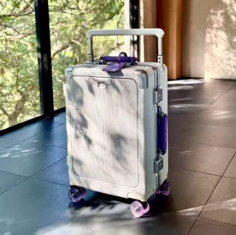 Pi1423 Front Opening Pocket Rolling Luggage Aluminum Frame Wide Handle Trolley Suitcase with Upgrade Silent Wheel USB Charging Plug TSA