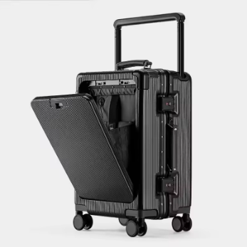 TH114 New Front Opening Pocket Rolling Luggage Aluminum Alloy Frame Wide Handle Trolley Suitcase with Wheel USB Charging Plug TSA Lock
