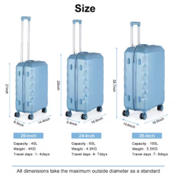 L621 Trio of ABS Suitcases - Black, Silver and Rose Gold 20""24""28"" Lightweight & Durable, Flexible & Tough Exterior ABS Luggage