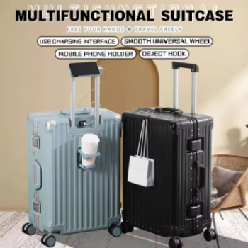L627 Aluminum alloy frame suitcase multi-functional trolley case cup holder suitcase password case mobile phone stand 20" 22" 24" 26"