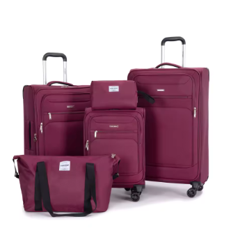 TH215 5 Piece Luggage Set with Expandable, Lightweight Softside Suitcase with Double Spinner Wheels with Travel Duffle Bag